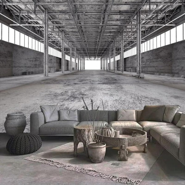 Industrial Mural Wallpaper | Modern Concrete Warehouse Design
