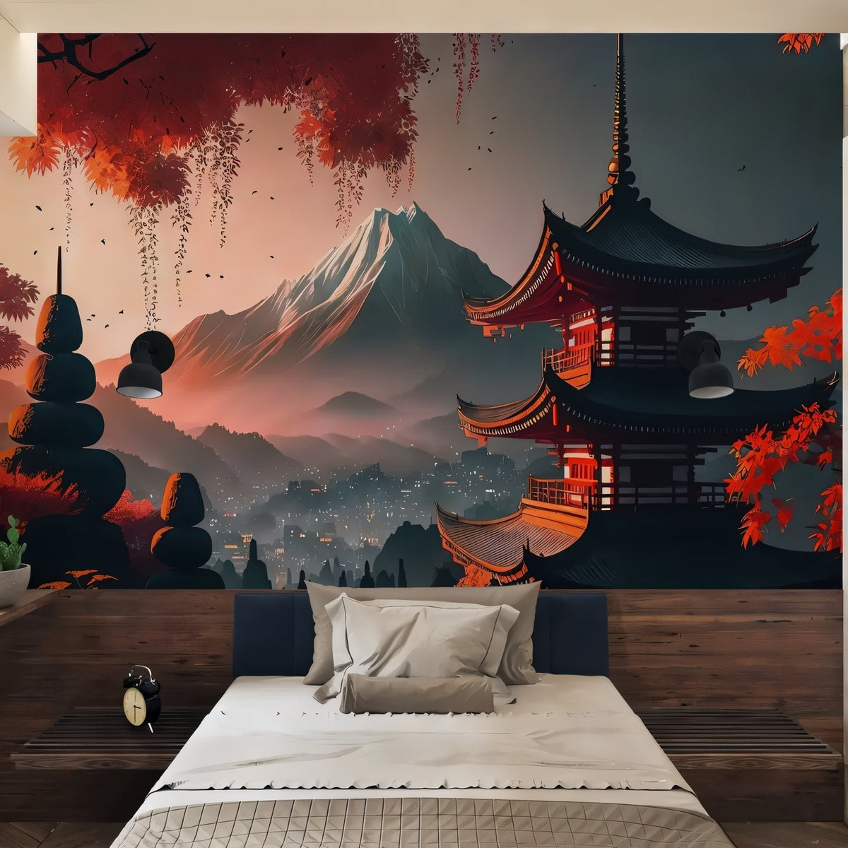 Japanese Mural Wallpaper | Mount Fuji and Pagoda at Sunset