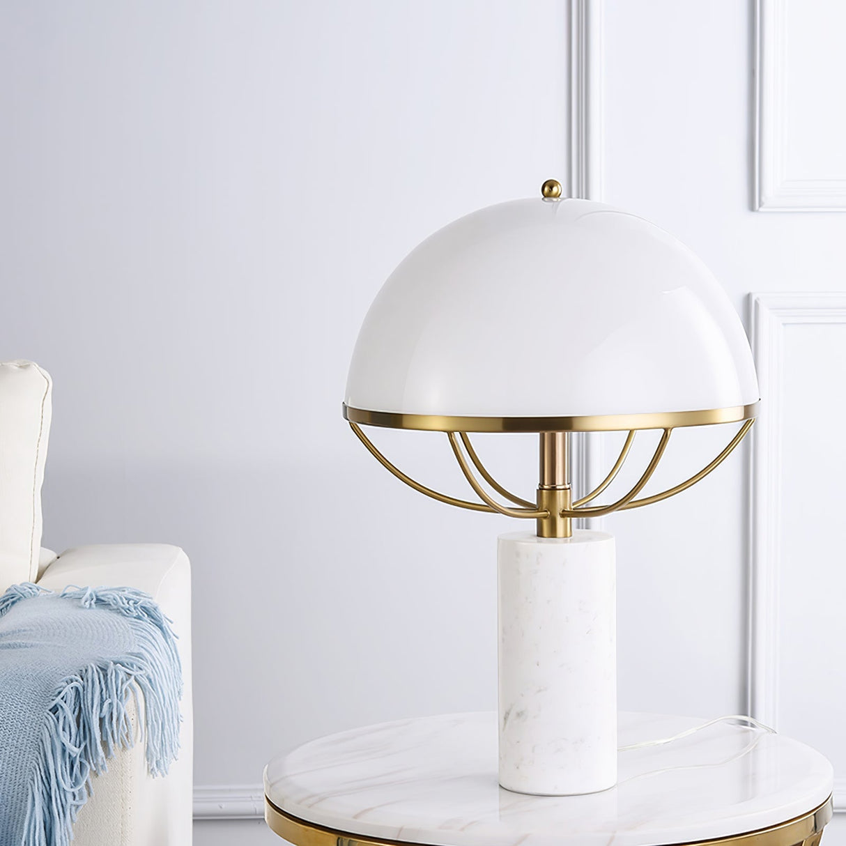 Modern Table Lamp White Dome Shade with Marble Base - Product detail 8