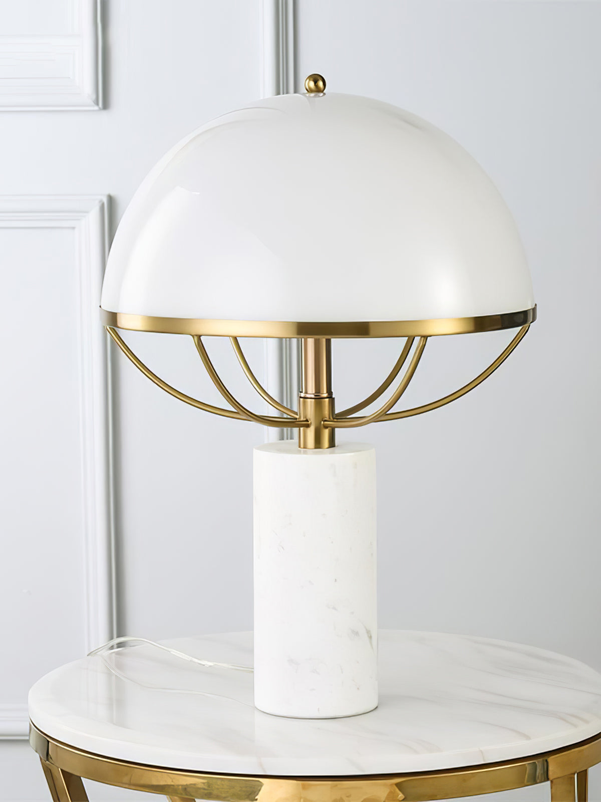 Modern Table Lamp White Dome Shade with Marble Base - Product detail 10