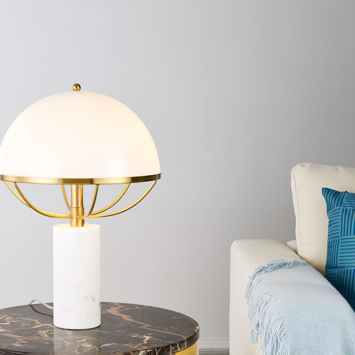 Modern Table Lamp White Dome Shade with Marble Base - Product detail 11
