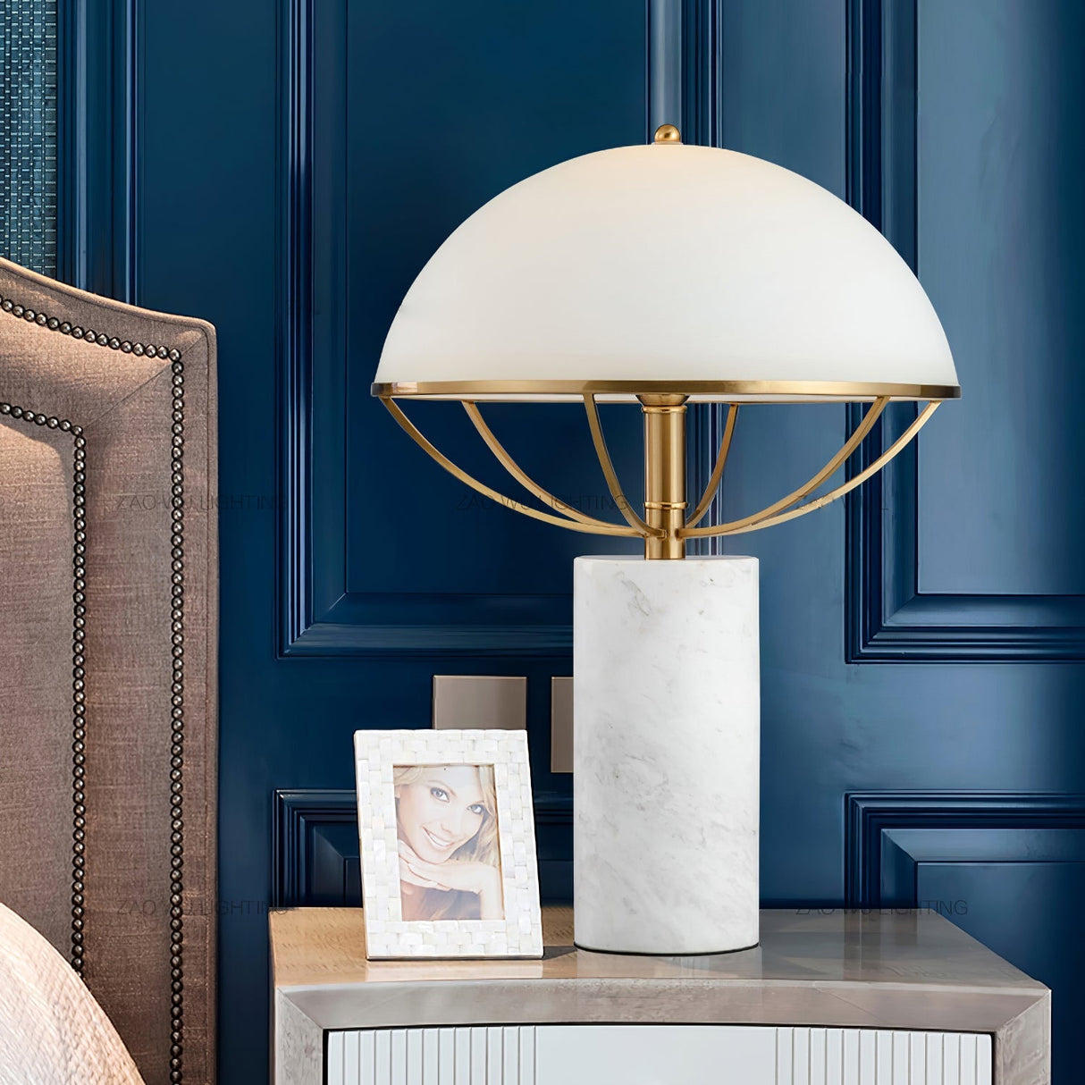 Modern Table Lamp White Dome Shade with Marble Base - Product detail 4