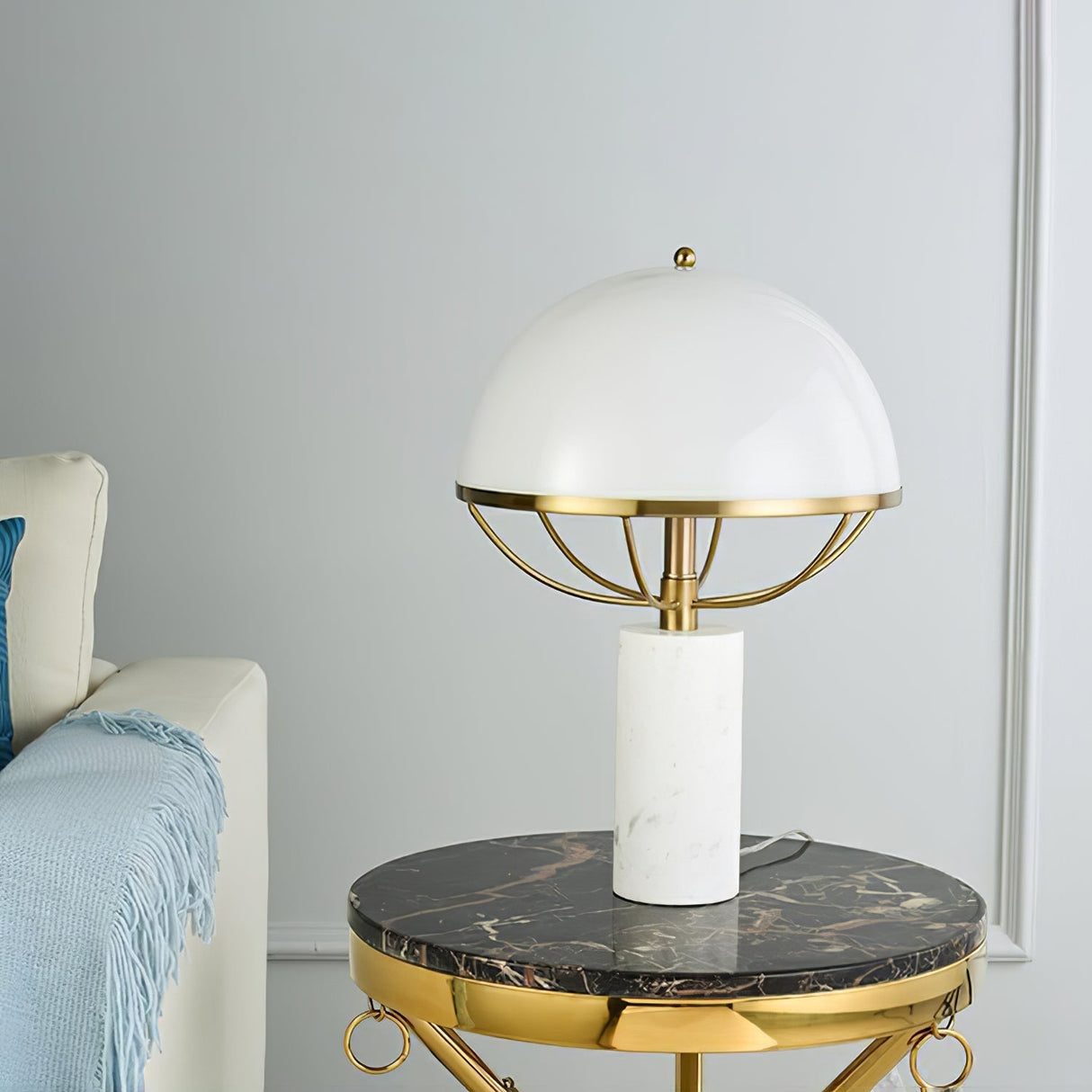 Modern Table Lamp White Dome Shade with Marble Base - Product detail 12