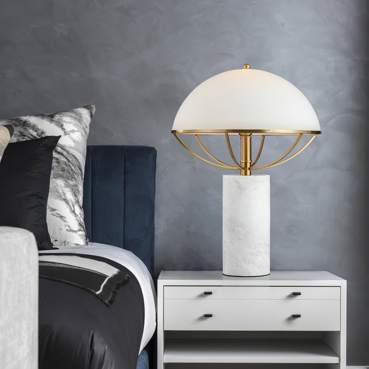 Modern Table Lamp White Dome Shade with Marble Base - Product detail 7