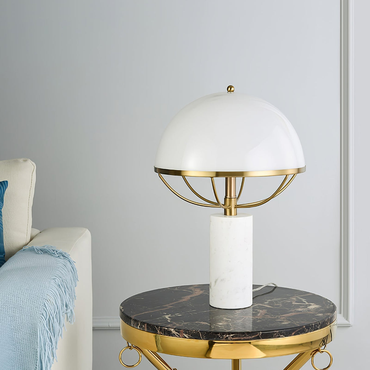 Modern Table Lamp White Dome Shade with Marble Base - Product detail 5
