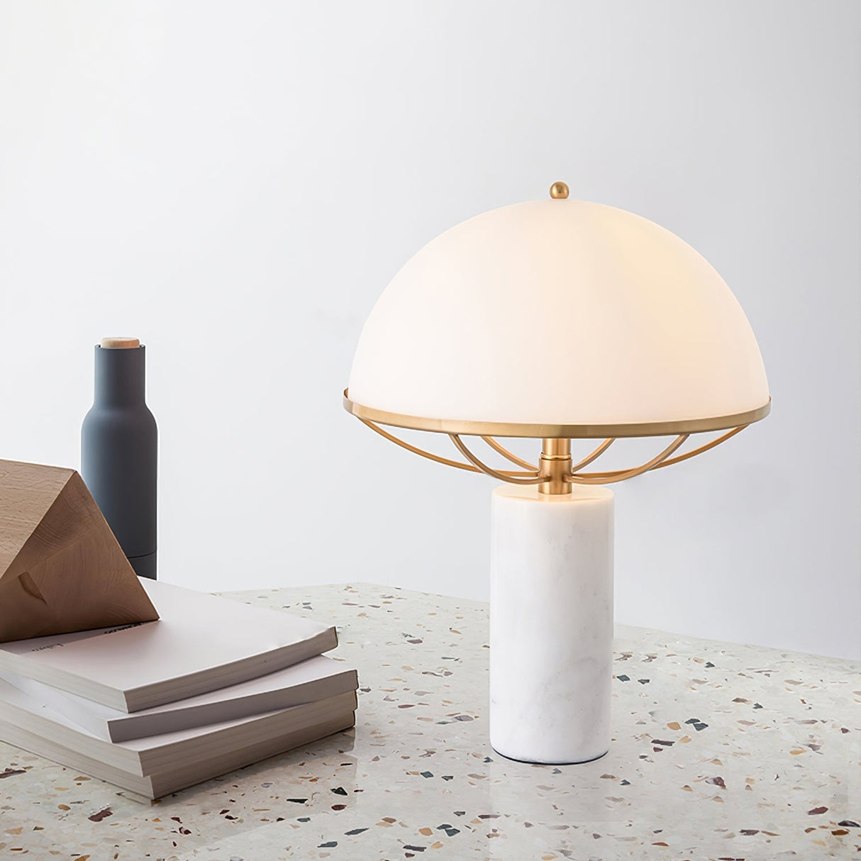Modern Table Lamp White Dome Shade with Marble Base - Product example