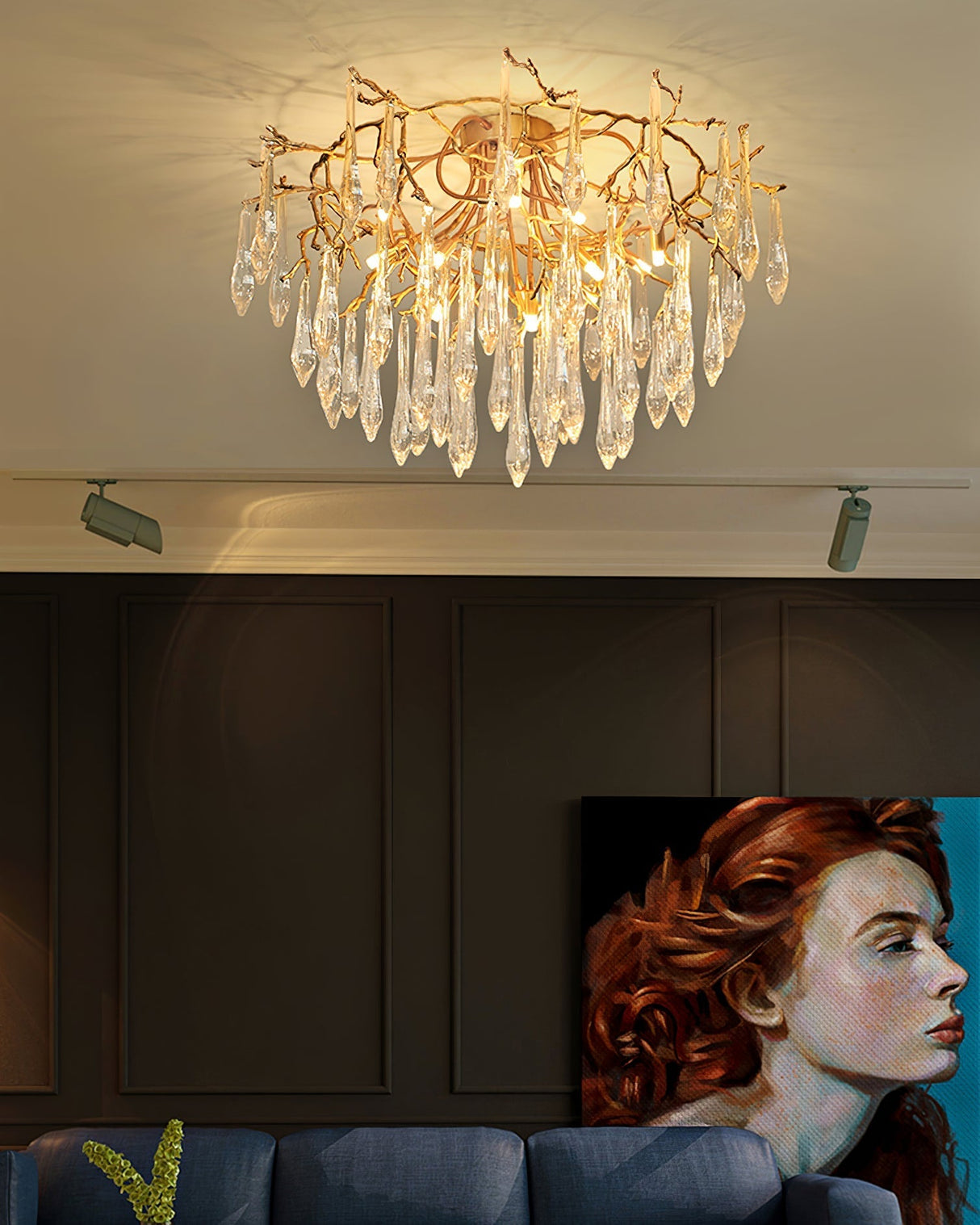 Crystal Ceiling Lamp Brass Frame with Glass Droplets - Product example