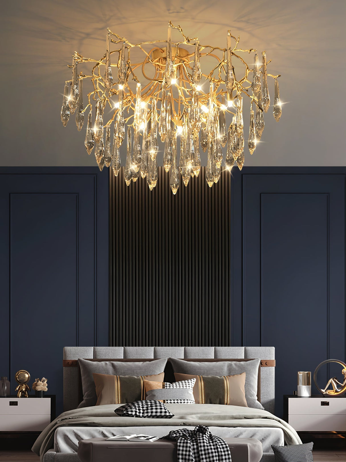 Crystal Ceiling Lamp Brass Frame with Glass Droplets - Product detail 12