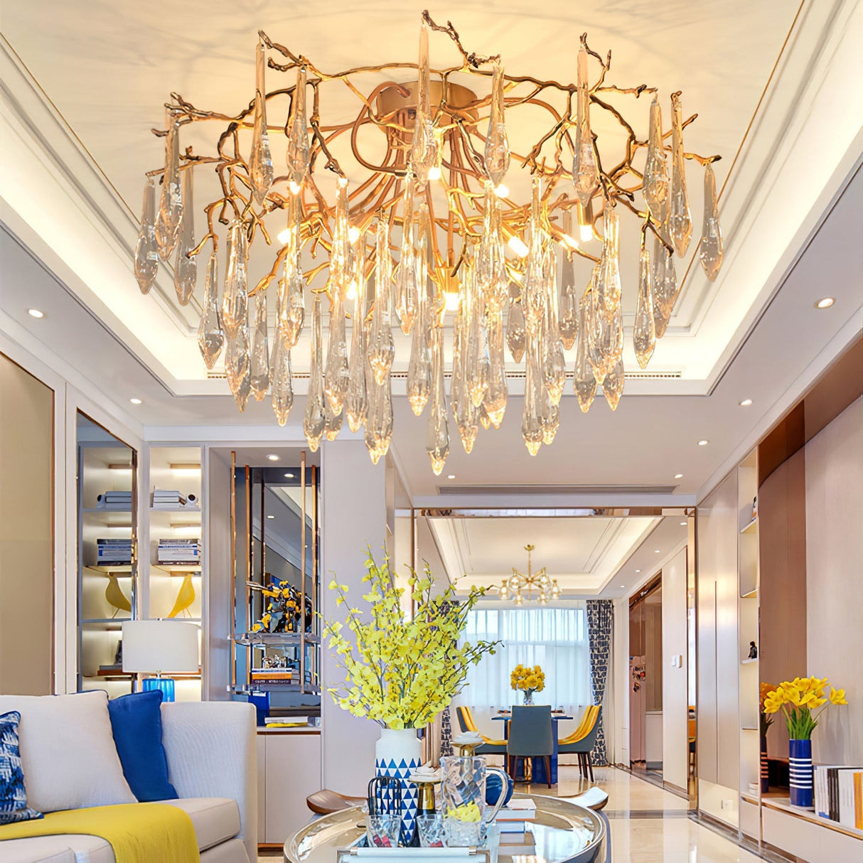 Crystal Ceiling Lamp Brass Frame with Glass Droplets - Product detail 18