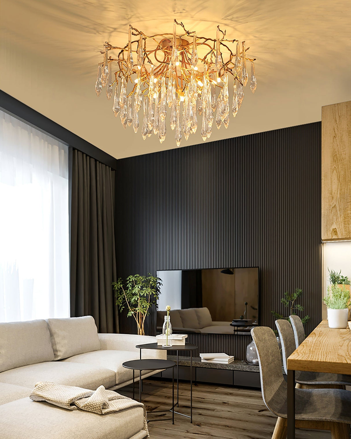 Crystal Ceiling Lamp Brass Frame with Glass Droplets - Product detail 15