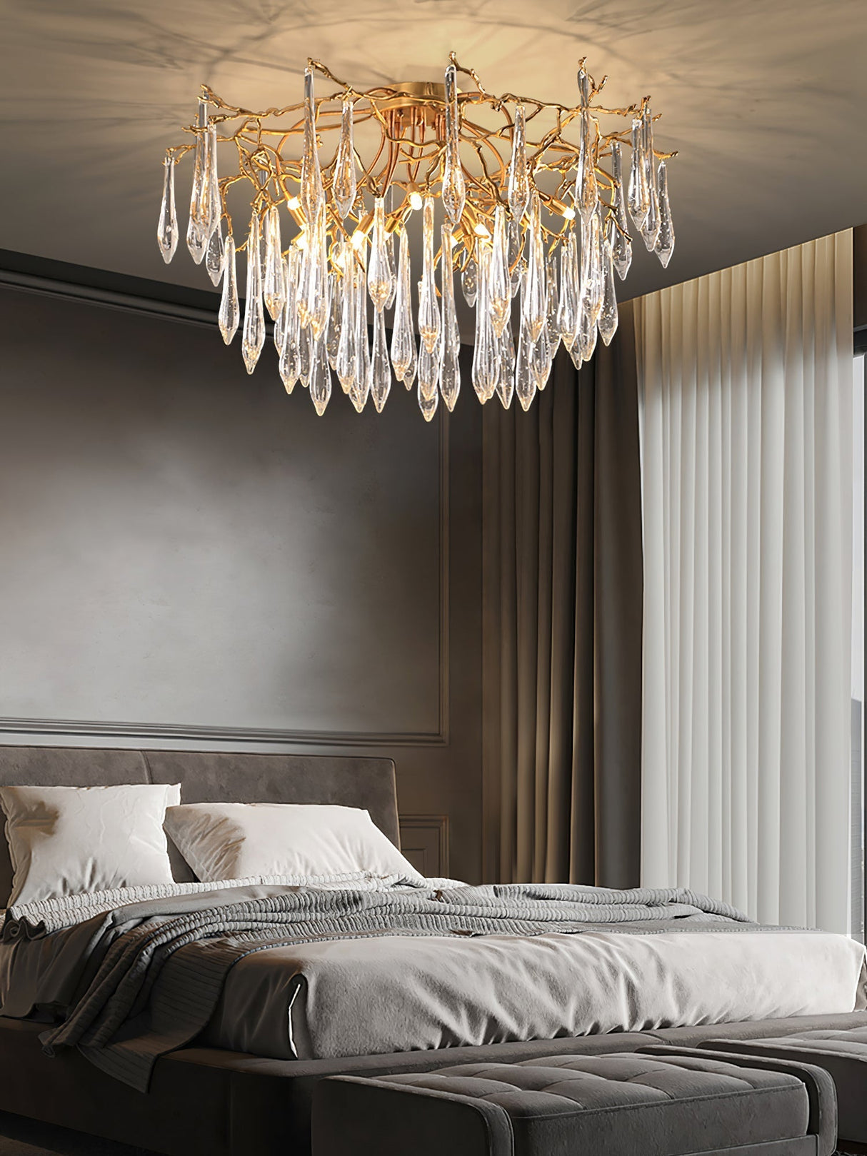 Crystal Ceiling Lamp Brass Frame with Glass Droplets - Product detail 4