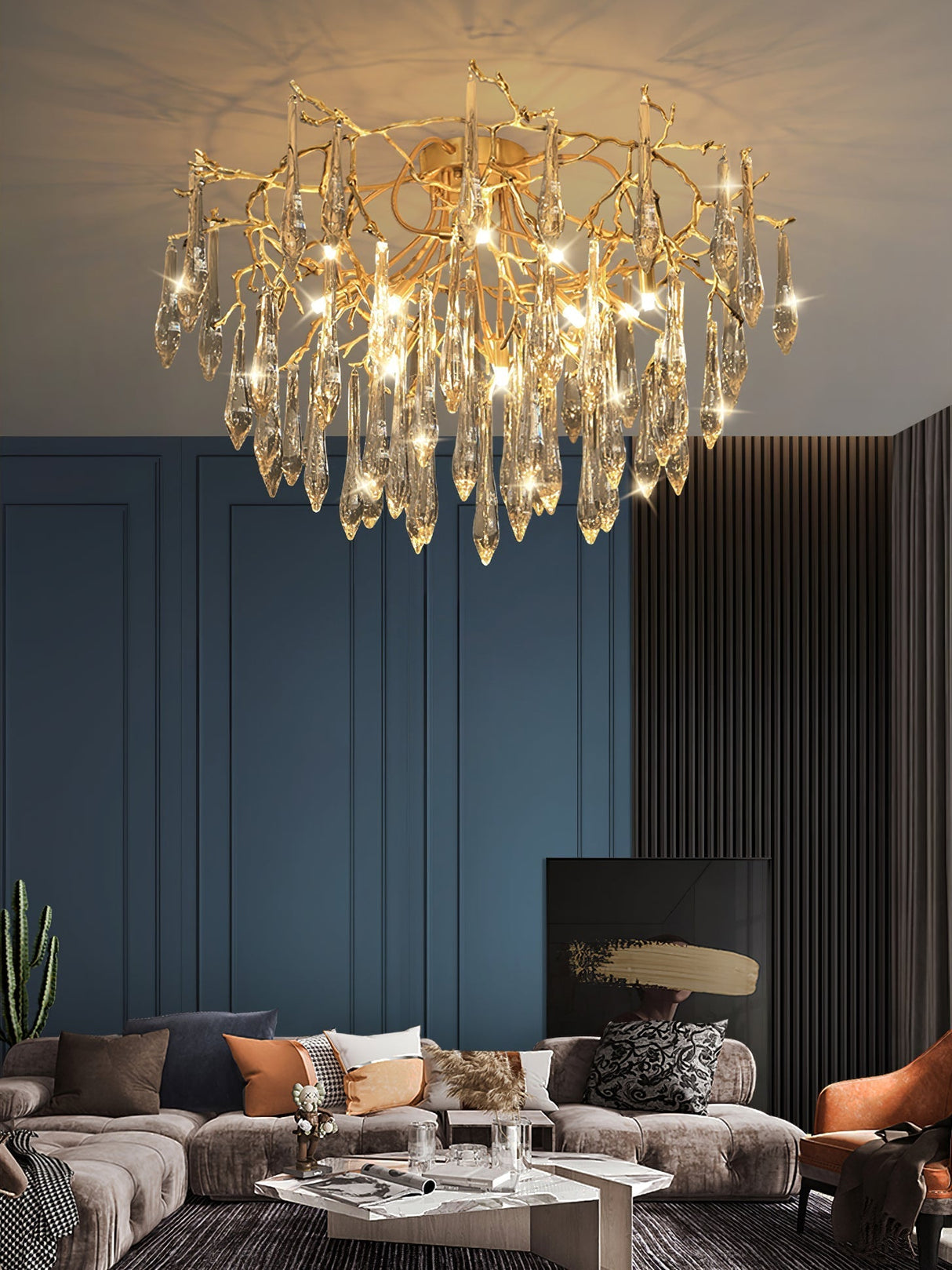 Crystal Ceiling Lamp Brass Frame with Glass Droplets - Product detail 13