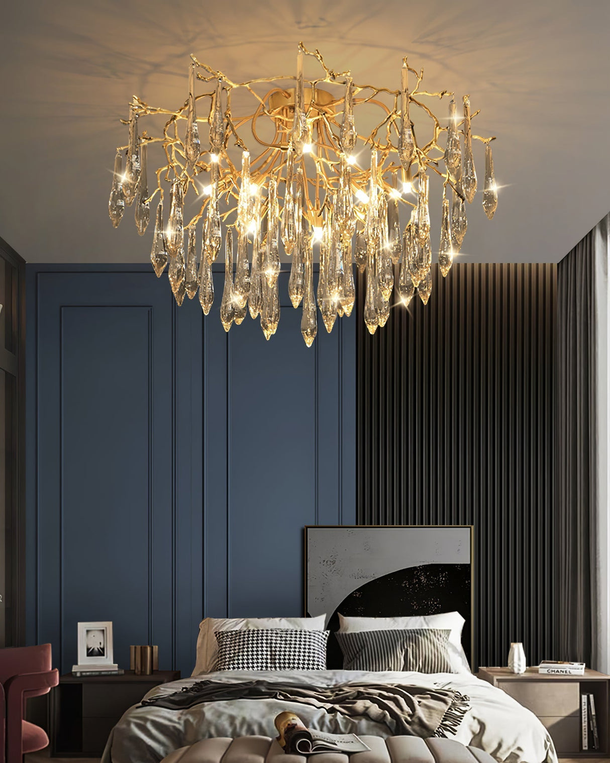 Crystal Ceiling Lamp Brass Frame with Glass Droplets - Product detail 5