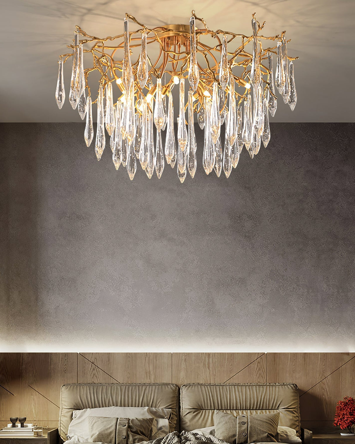 Crystal Ceiling Lamp Brass Frame with Glass Droplets - Product detail 6