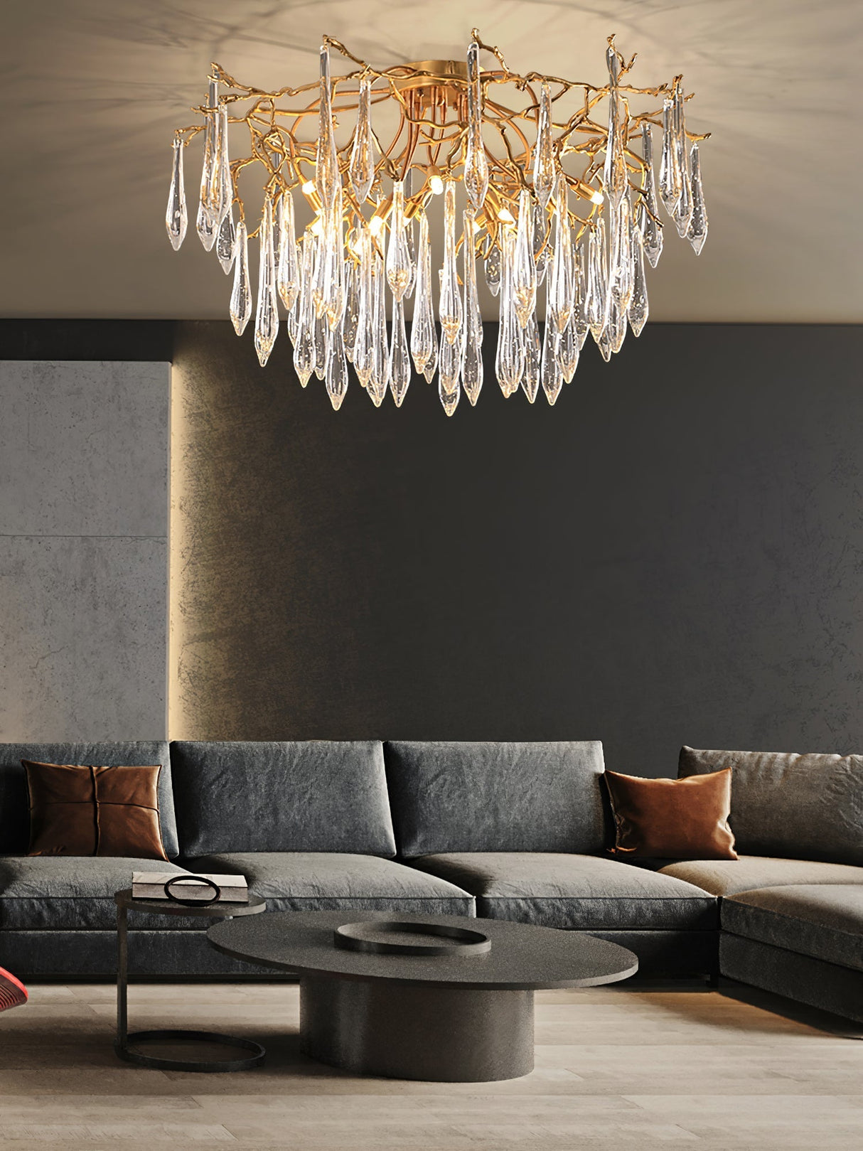 Crystal Ceiling Lamp Brass Frame with Glass Droplets - Product detail 7