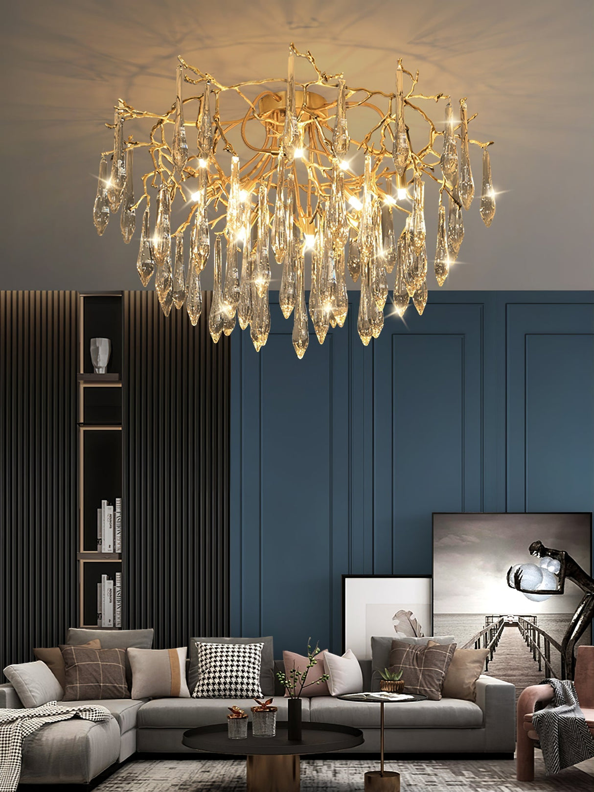 Crystal Ceiling Lamp Brass Frame with Glass Droplets - Product detail 8