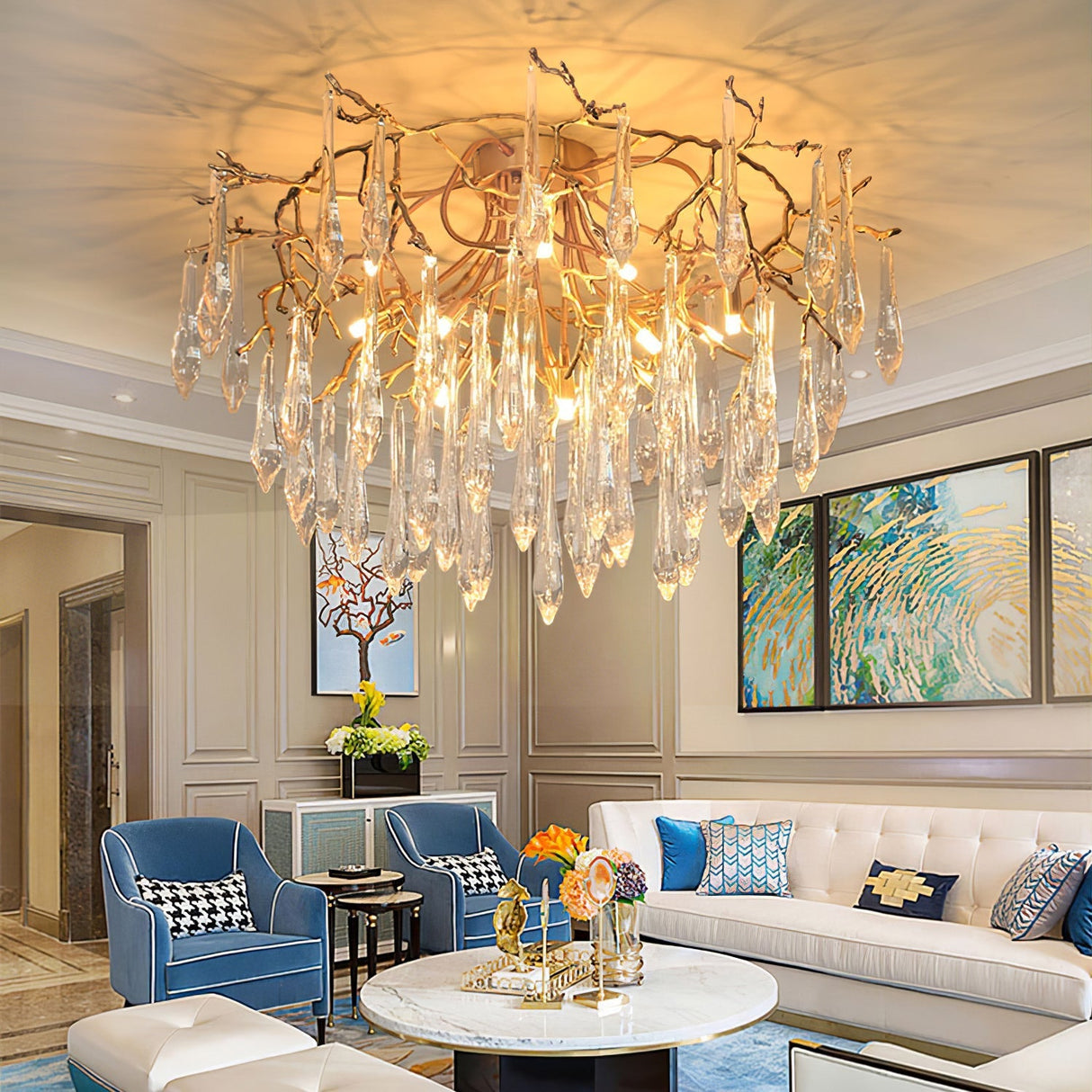 Crystal Ceiling Lamp Brass Frame with Glass Droplets - Product detail 20