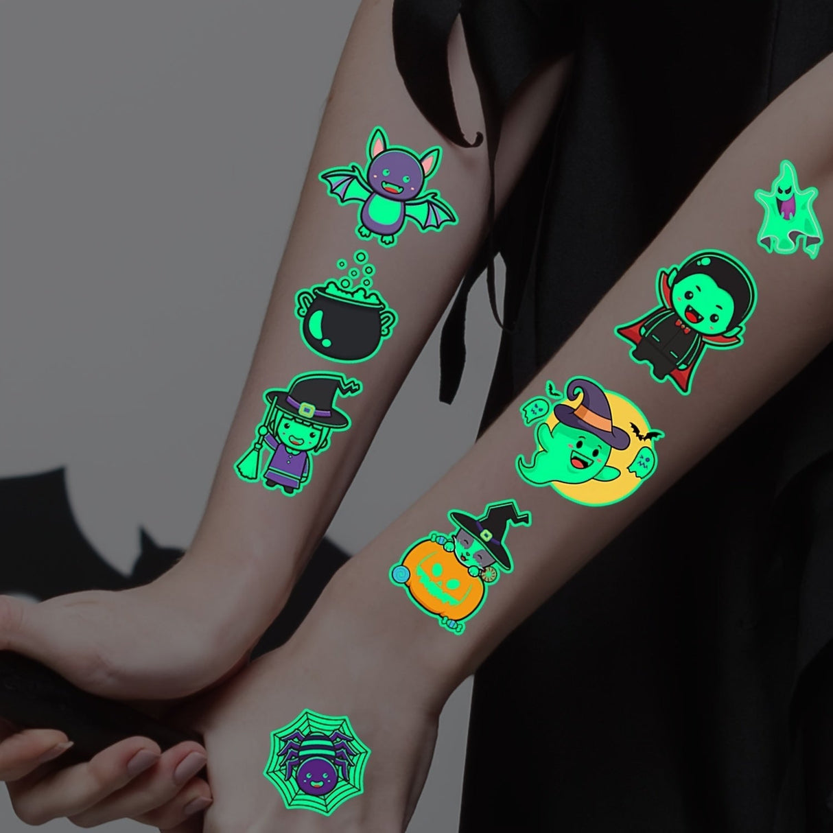 Halloween Glow Tattoos  Luminous Kids Body Art - Detailed view