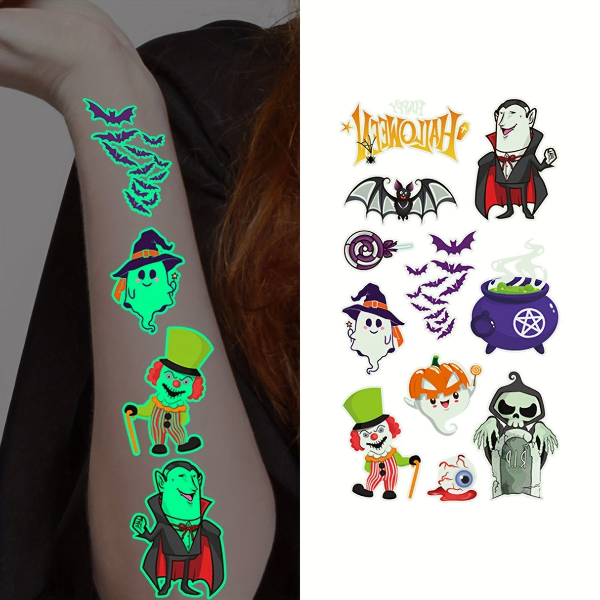 Halloween Glow Tattoos  Luminous Kids Body Art - Product example