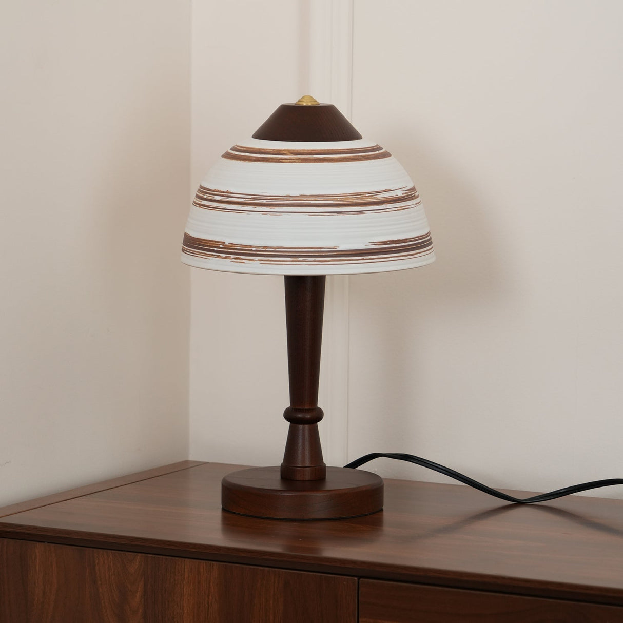 Modern LED Table Lamp Walnut Wood Base with Striped Shade - Product detail 9