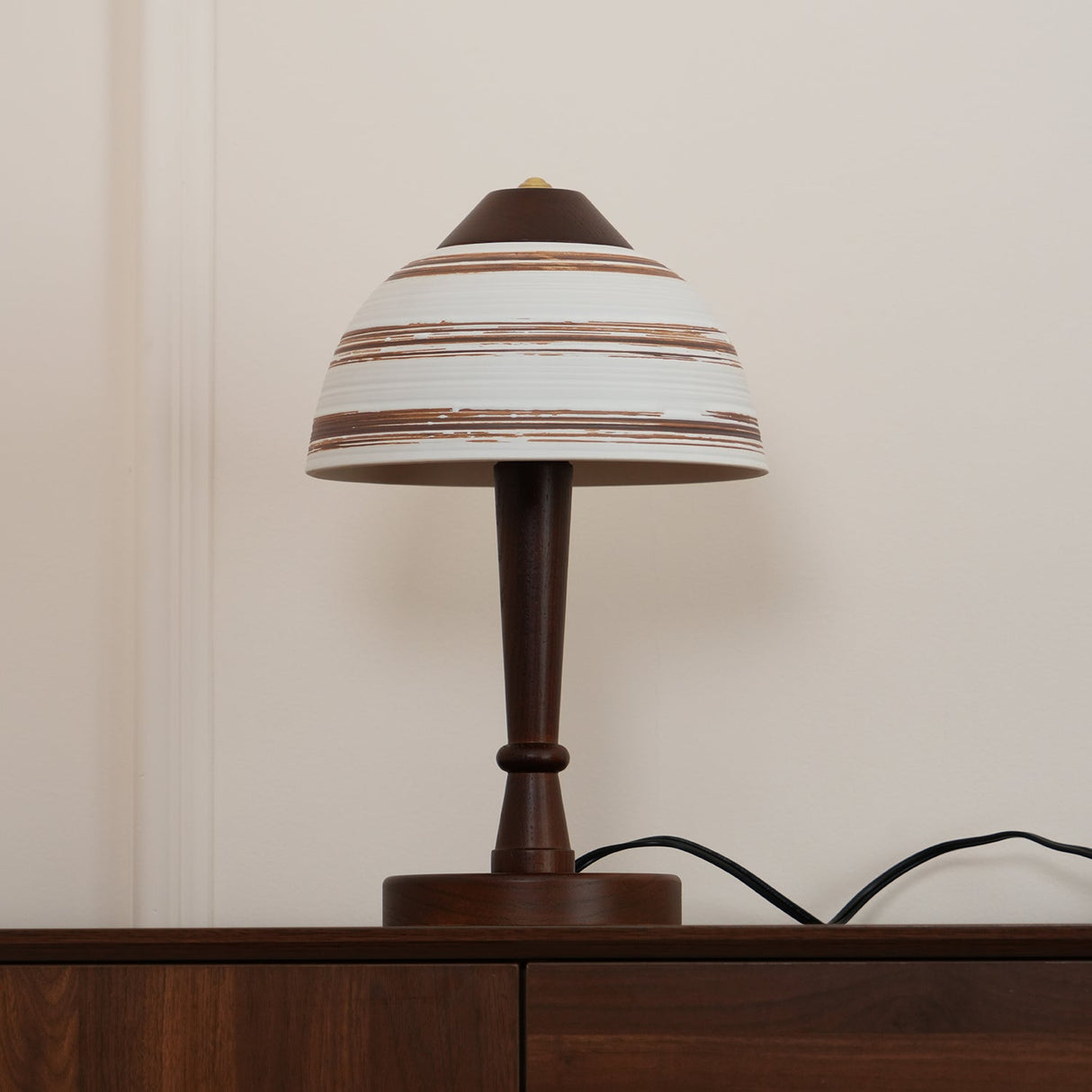 Modern LED Table Lamp Walnut Wood Base with Striped Shade - Product detail 7