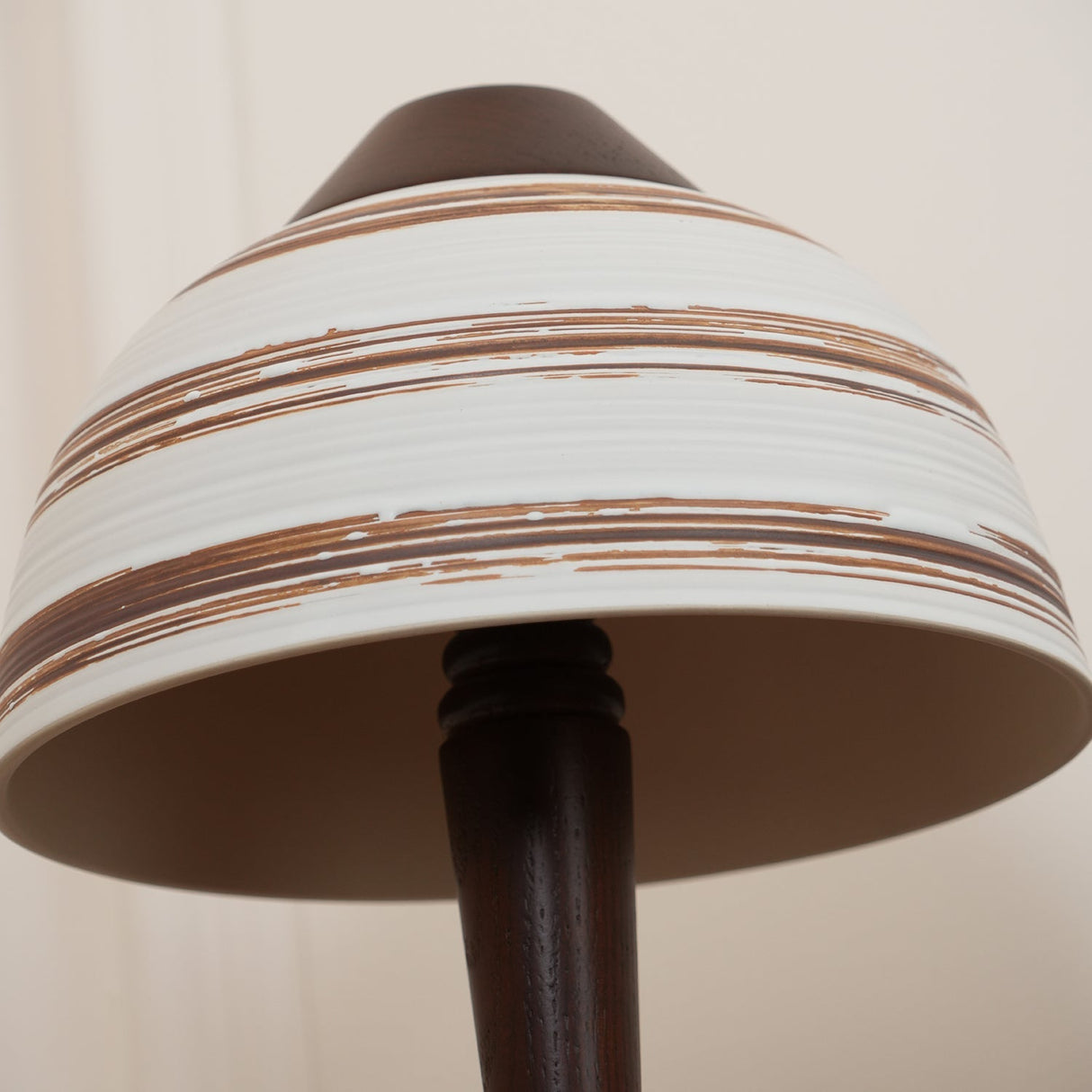Modern LED Table Lamp Walnut Wood Base with Striped Shade - Product detail 4
