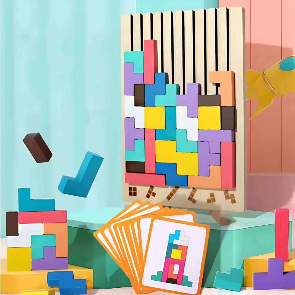 Wooden Tetris Stacking Game Colorful Montessori Educational Toy - Product showcase
