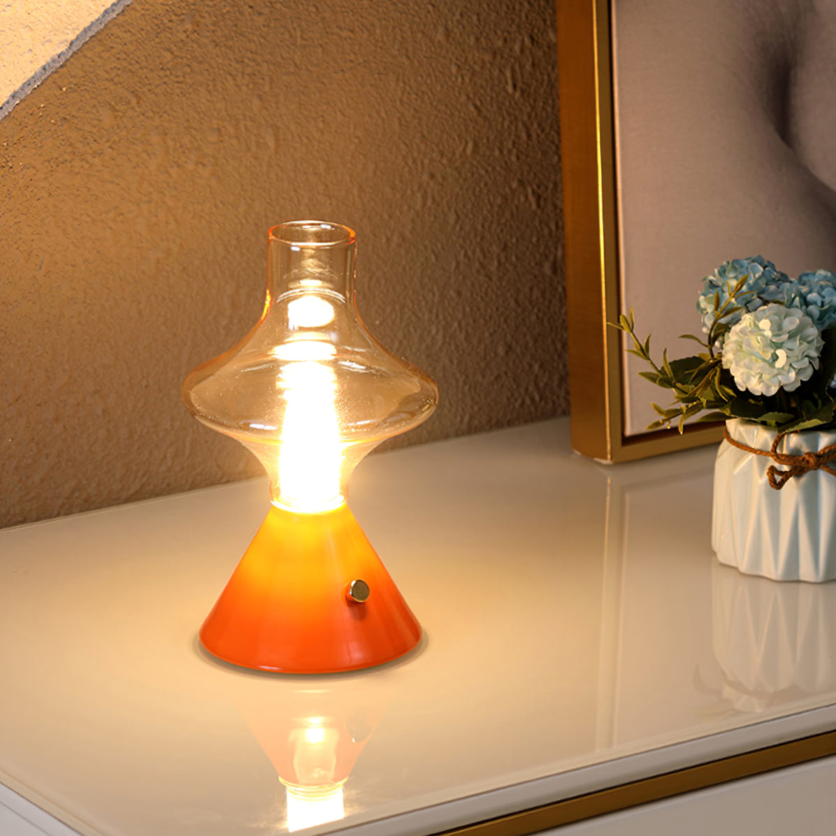 Vintage Table Lamp Glass Hourglass Design - Product detail 7
