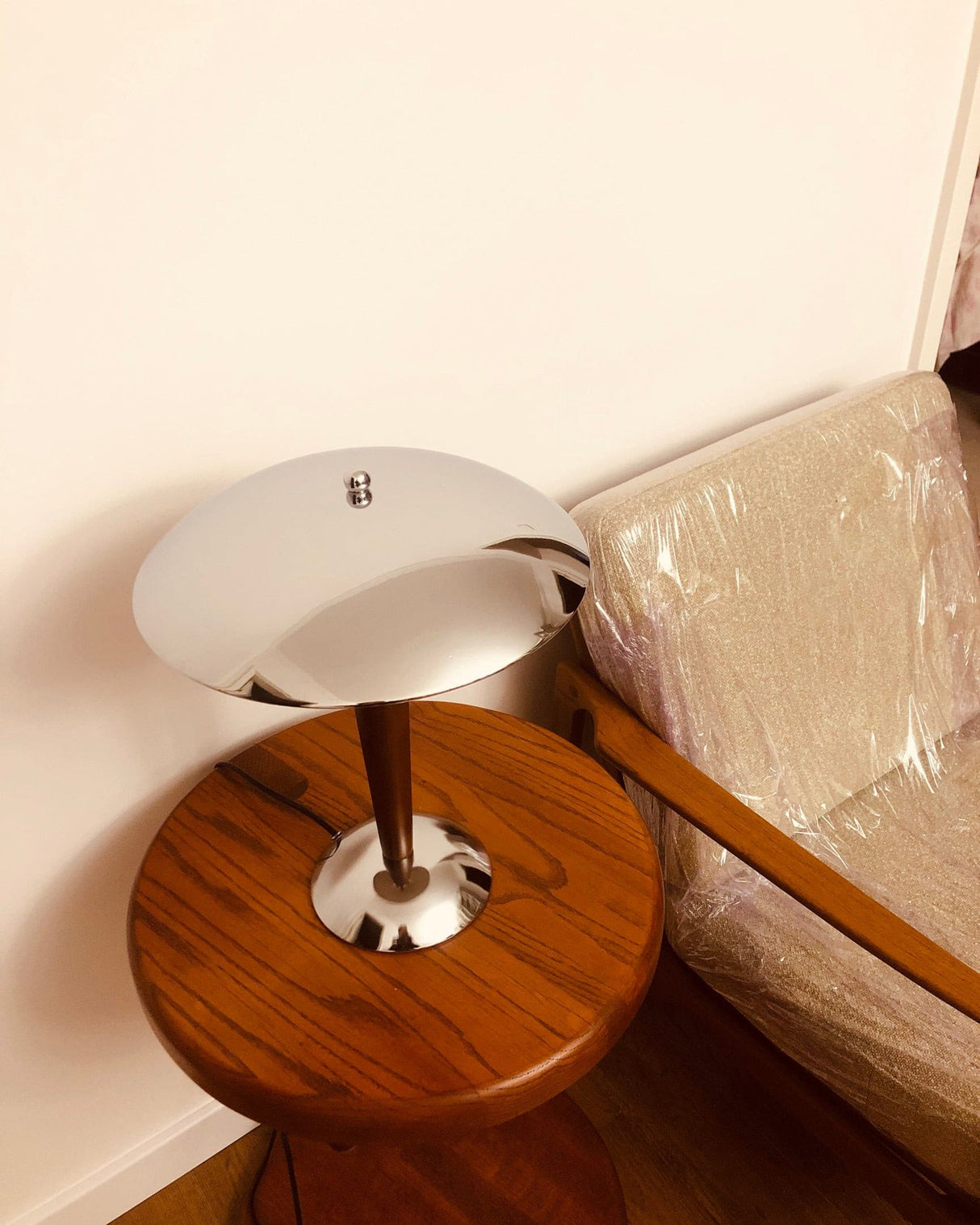 Modern Table Lamp Chrome Shade Wood Stem Design - Product detail 38