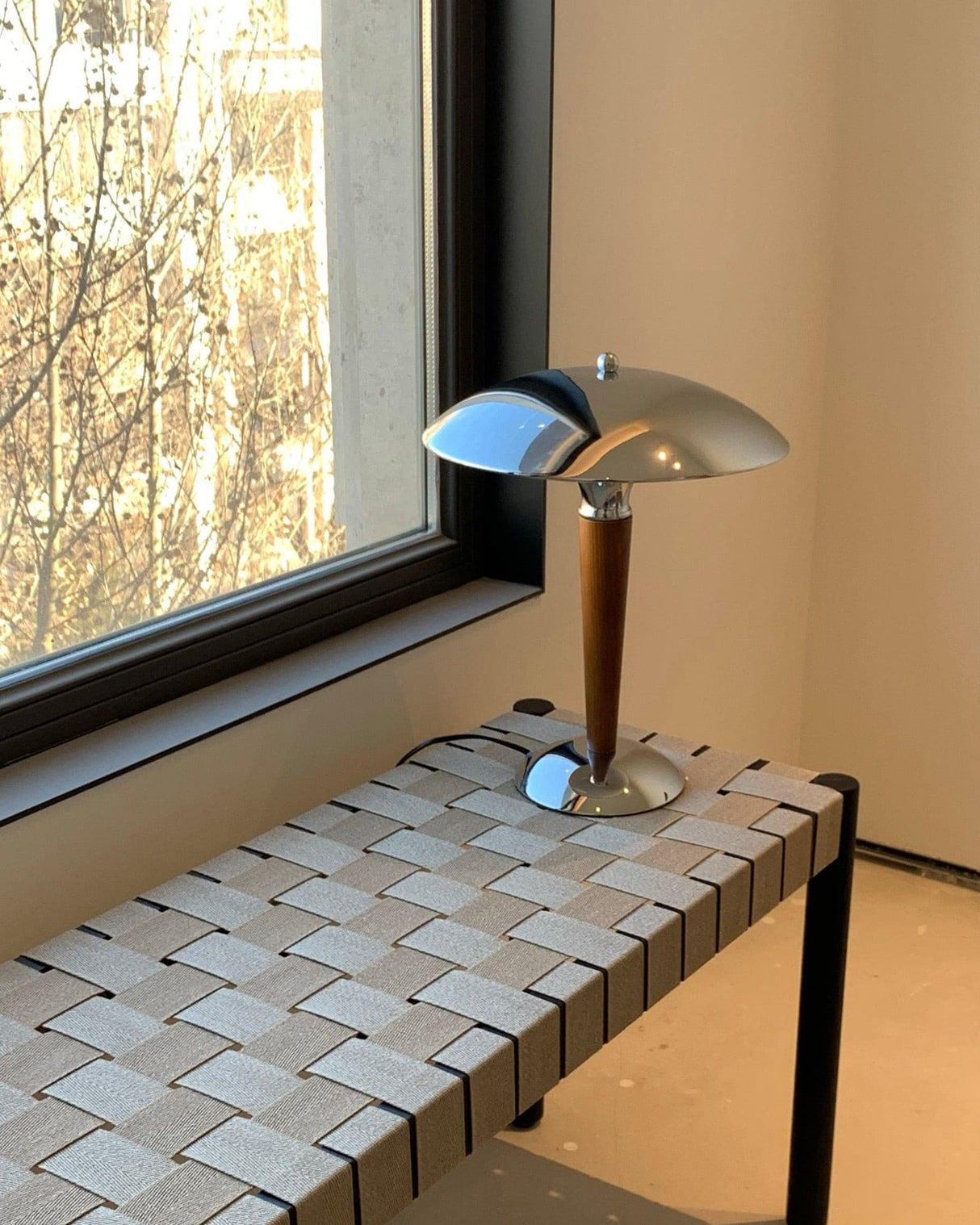 Modern Table Lamp Chrome Shade Wood Stem Design - Product detail 45