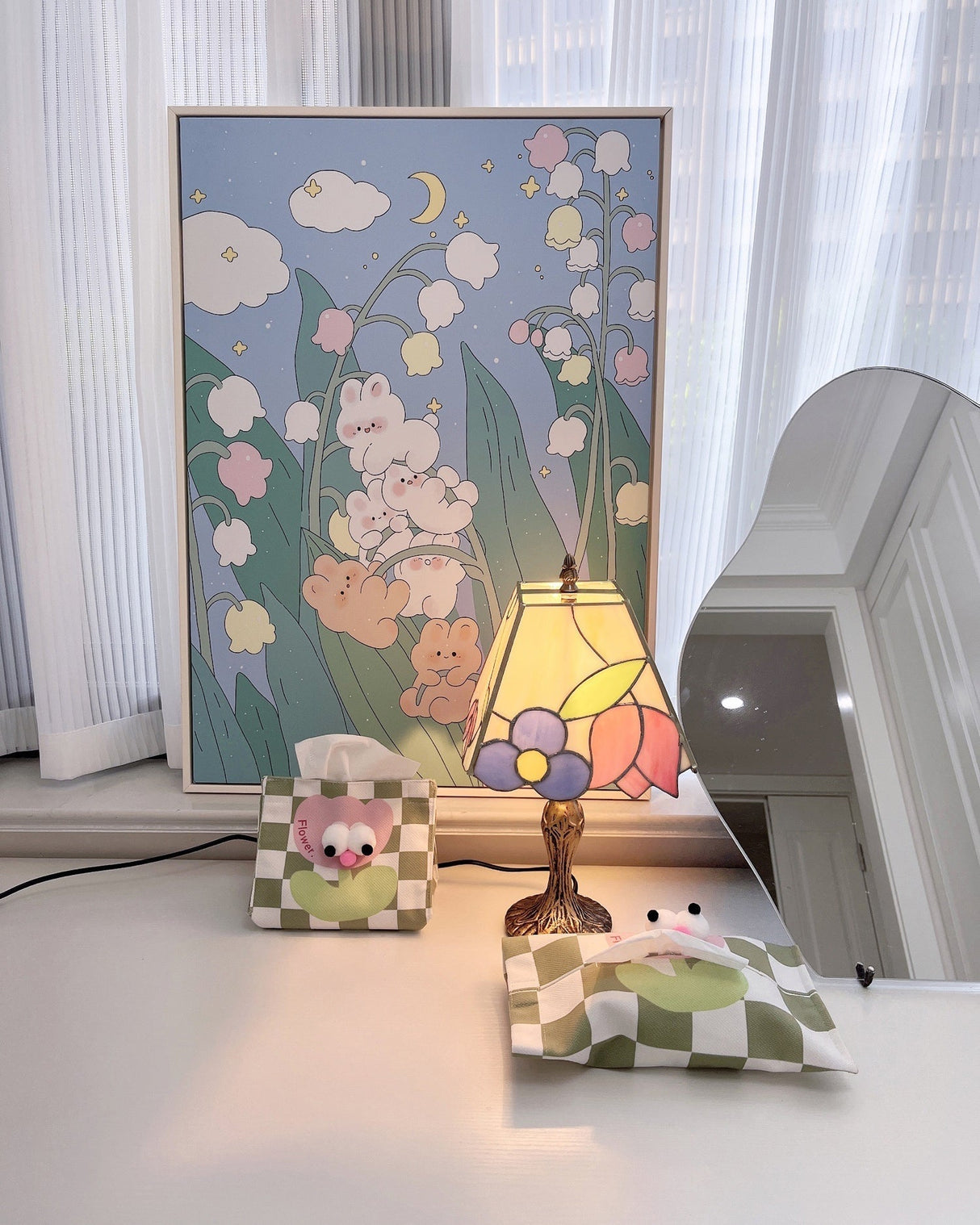 Vintage Tiffany Table Lamp Floral Glass Shade With Antique Gold Base - Product detail 20