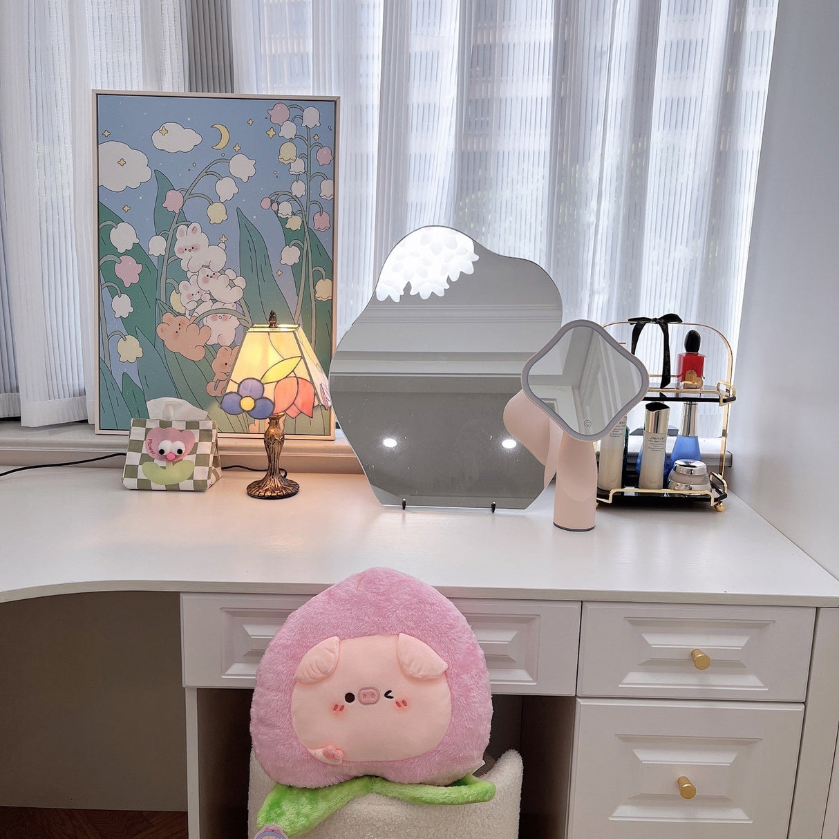 Vintage Tiffany Table Lamp Floral Glass Shade With Antique Gold Base - Product detail 22