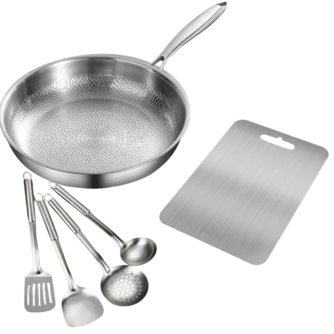 Titanium Cookware Set PFAS-Free Hammered Pan with Utensils Bundle - Product showcase
