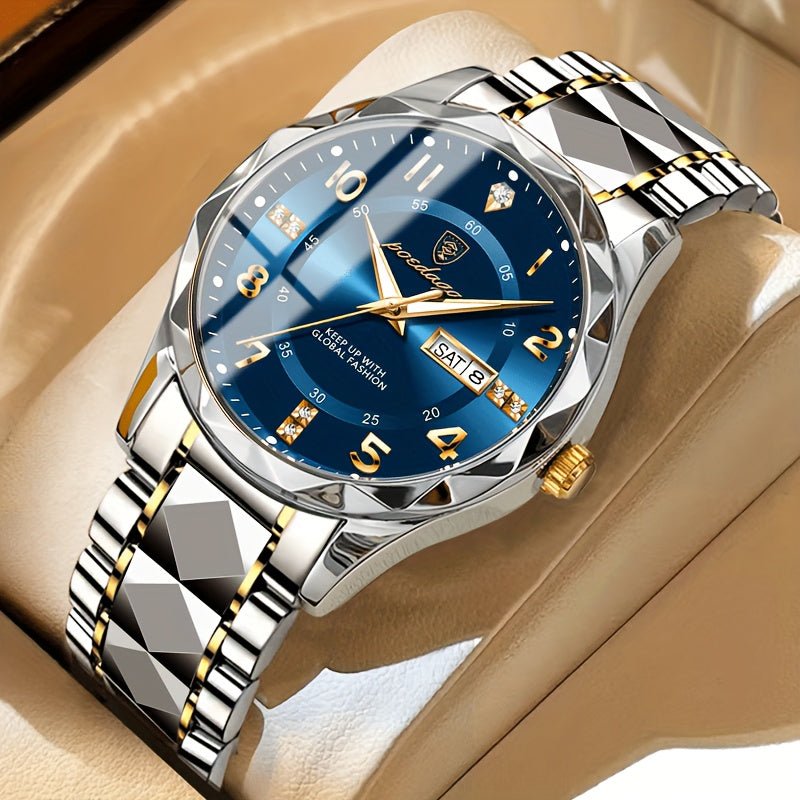 Mens Sports Watch Blue Dial Stainless Steel Two-Tone - Product showcase