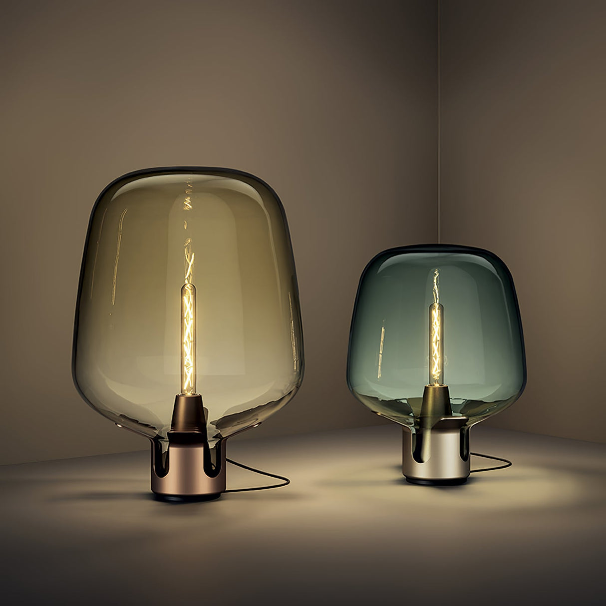 Modern Glass Table Lamp Smoke Dome LED Design - Detailed view