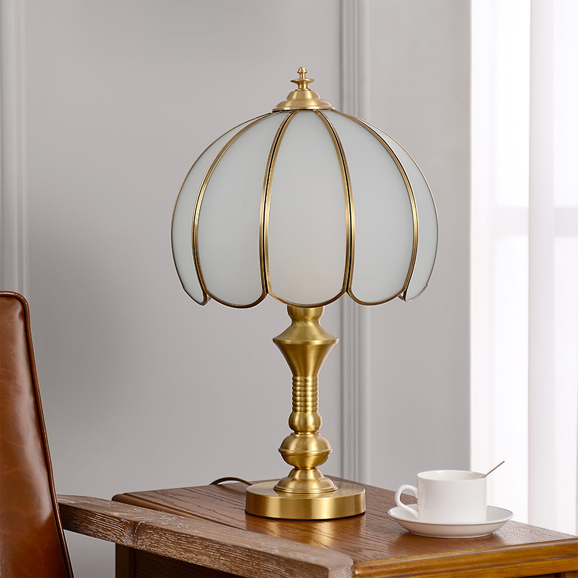 Vintage Brass Table Lamp  Tulip Glass Shade Design - Product example