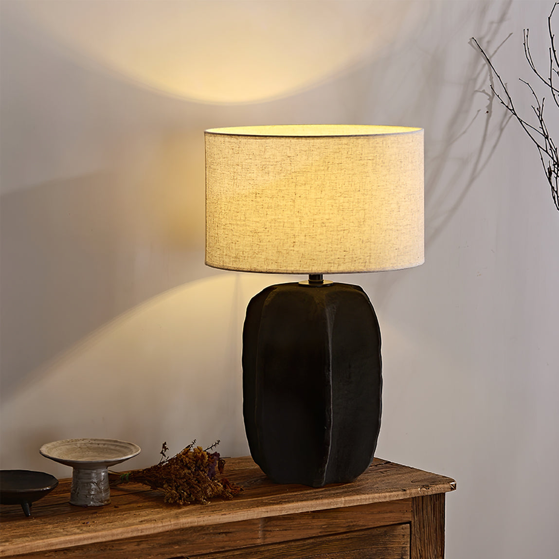 Modern Ceramic Table Lamp Ribbed Base Design - Product example