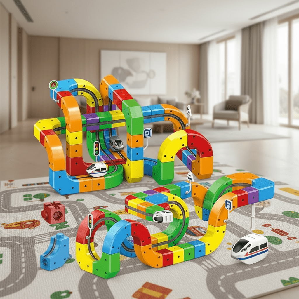 3D Railway Construction Kit Modular STEM Building Set with Rechargeable Train - Product showcase