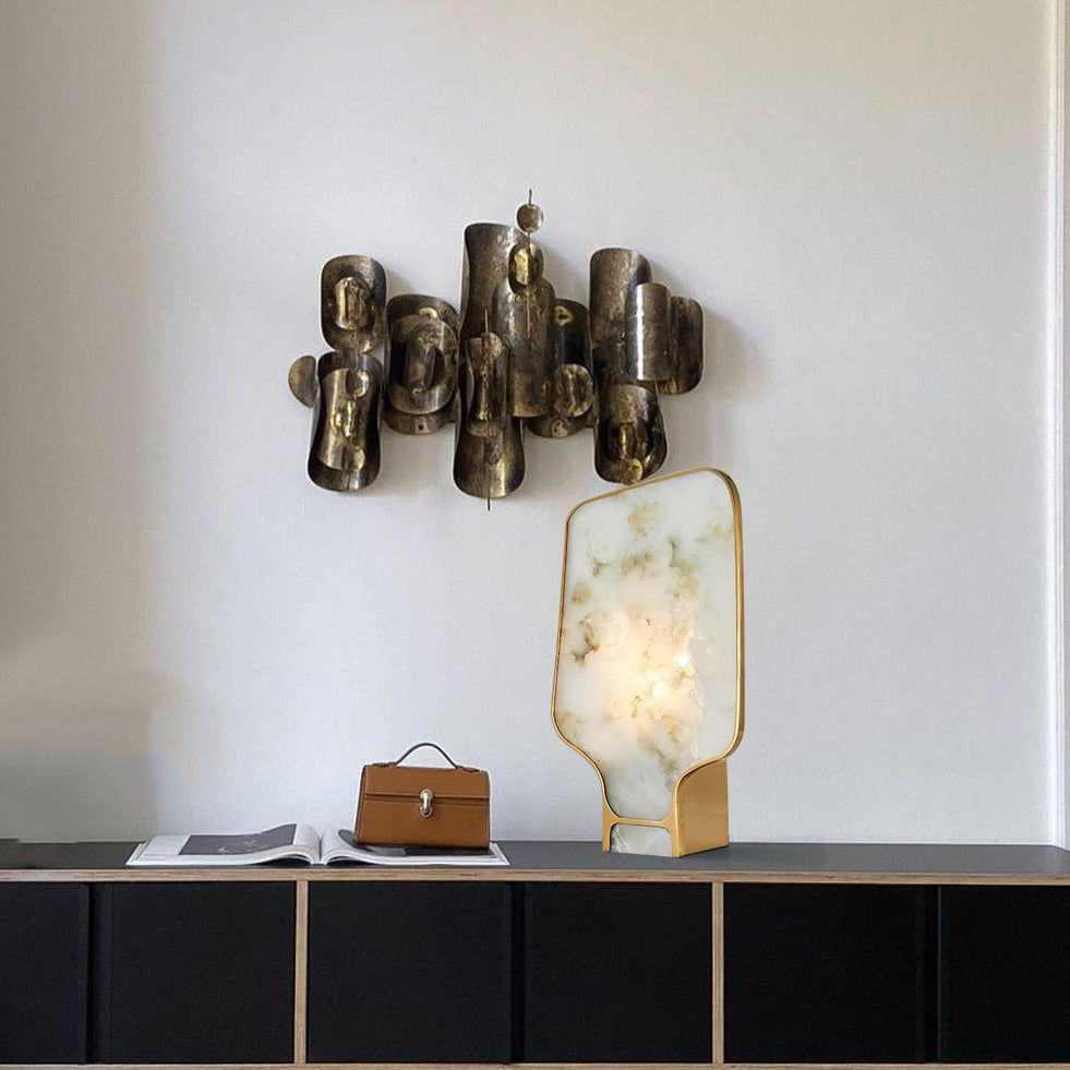 Alabaster Table Lamp Gold Metal Frame with Natural Stone Shade - Product example