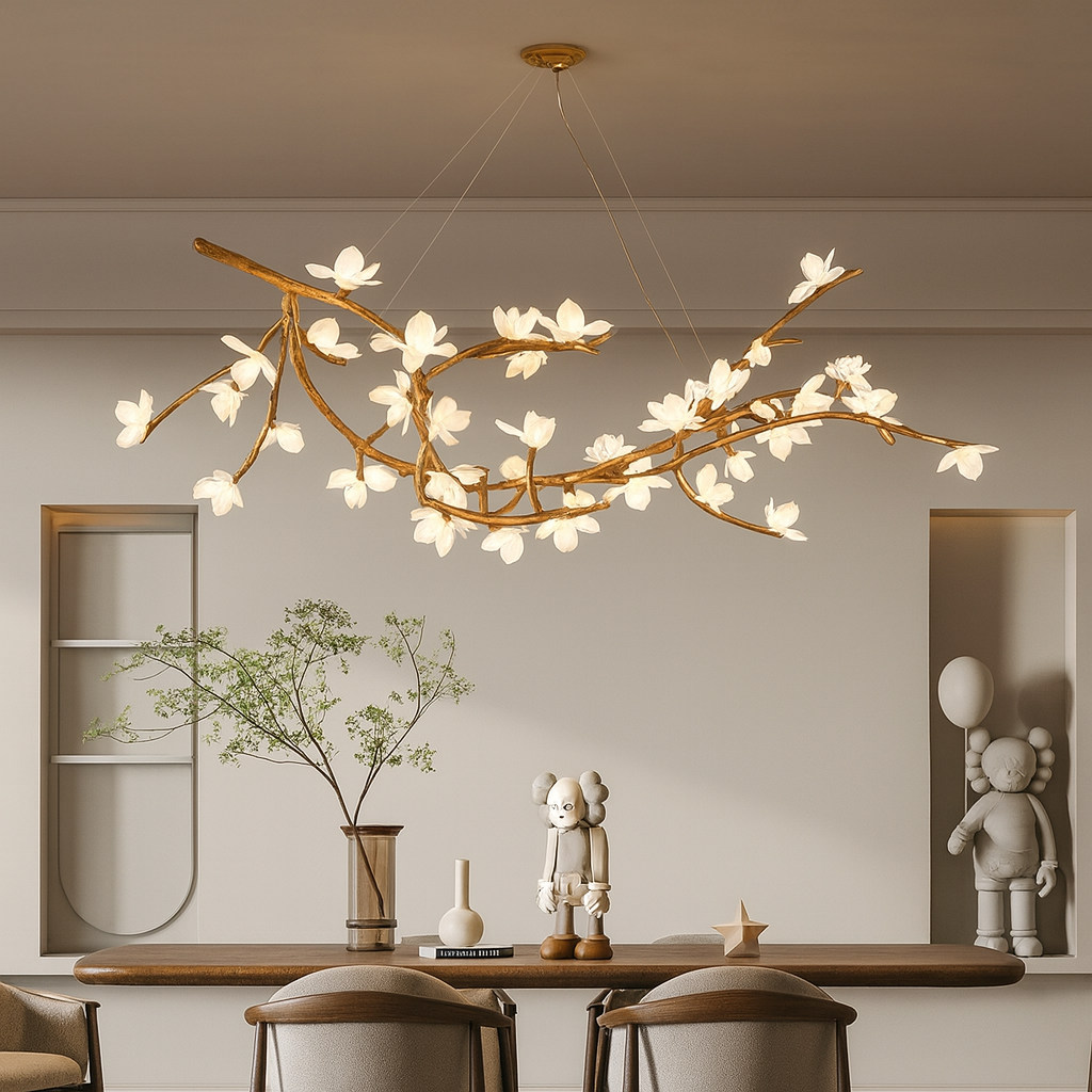 Branch Chandelier Organic Glass Flower LED Design - Detailed view