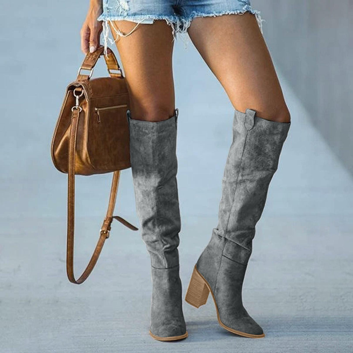 Urban Western Boots  Gray Suede Block Heel Design - Product showcase