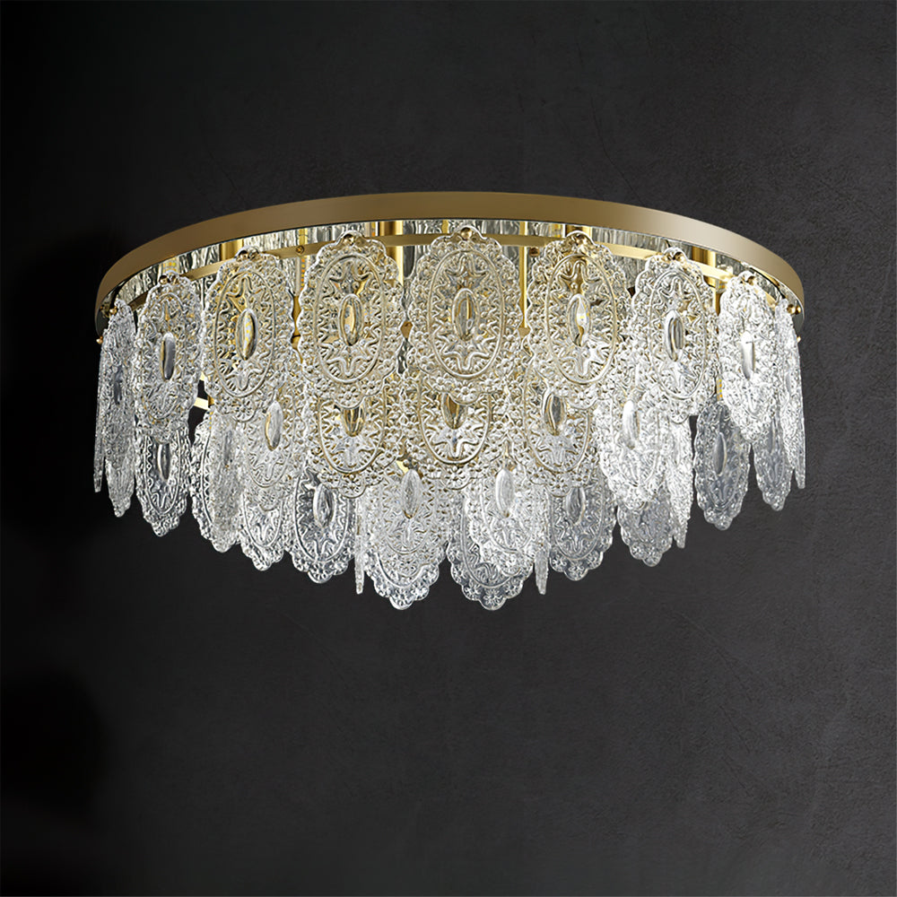 Crystal Ceiling Light Copper Frame Glass Droplets - Detailed view