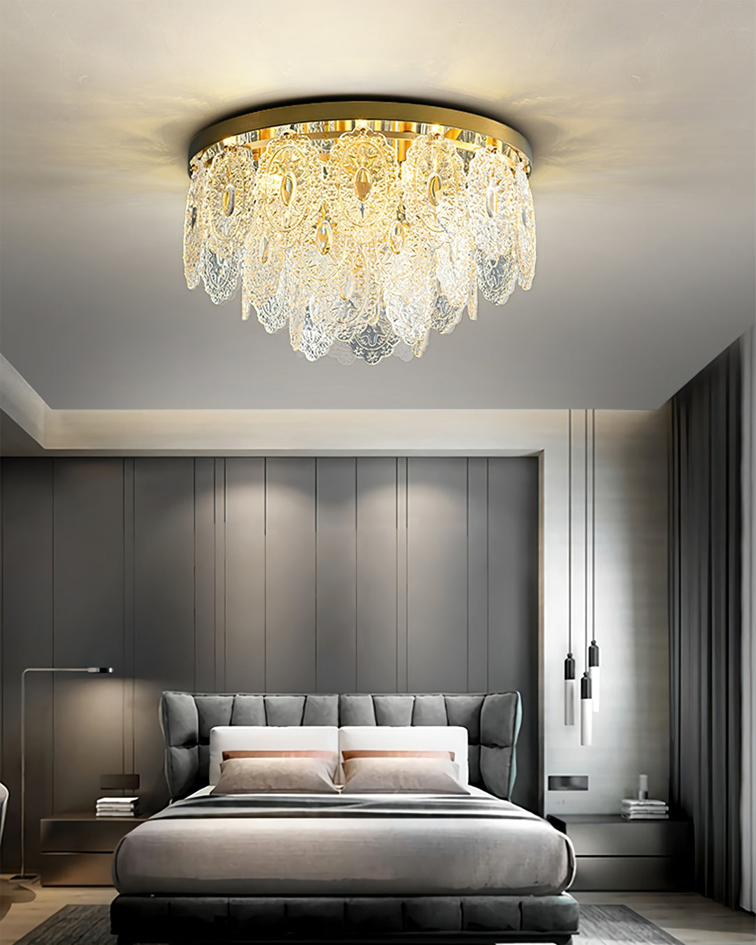 Crystal Ceiling Light Copper Frame Glass Droplets - Product detail 10