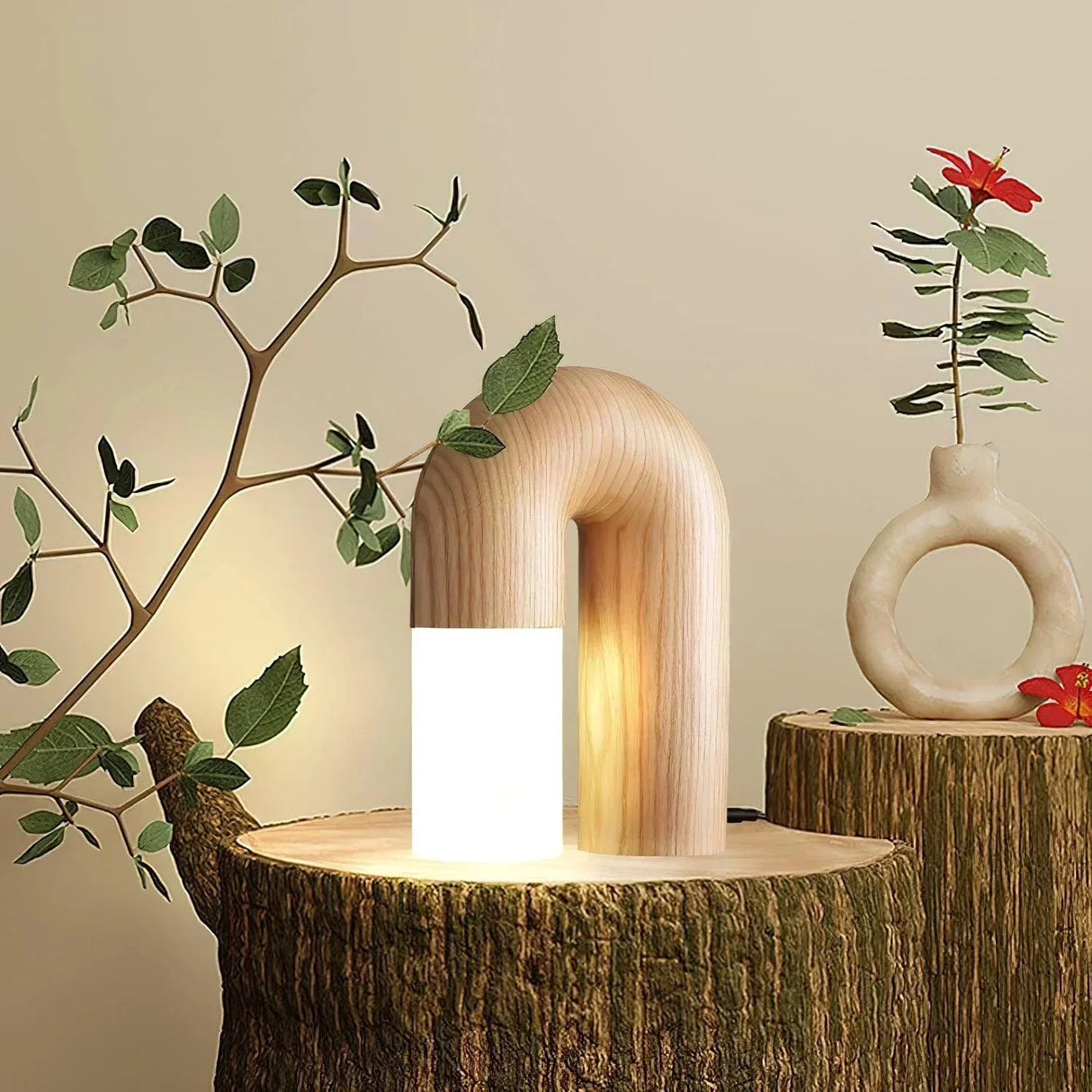 Minimalist Table Lamp Natural Wood Arch Design - Product showcase