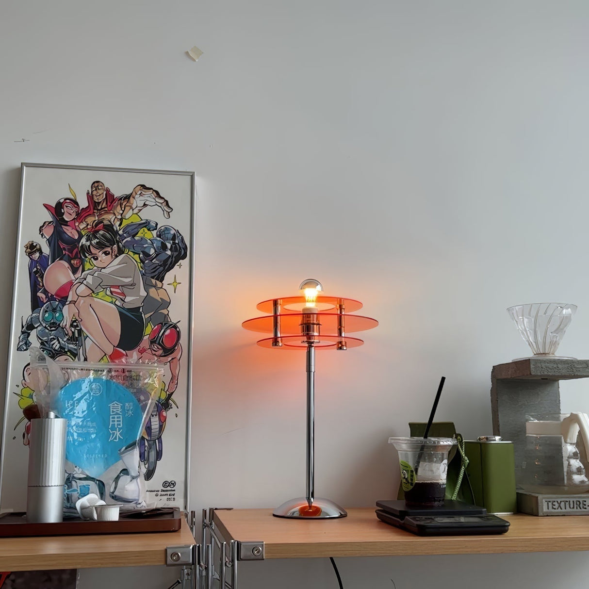 Modern Geometric Table Lamp Orange Acrylic Disc Design - Detailed view