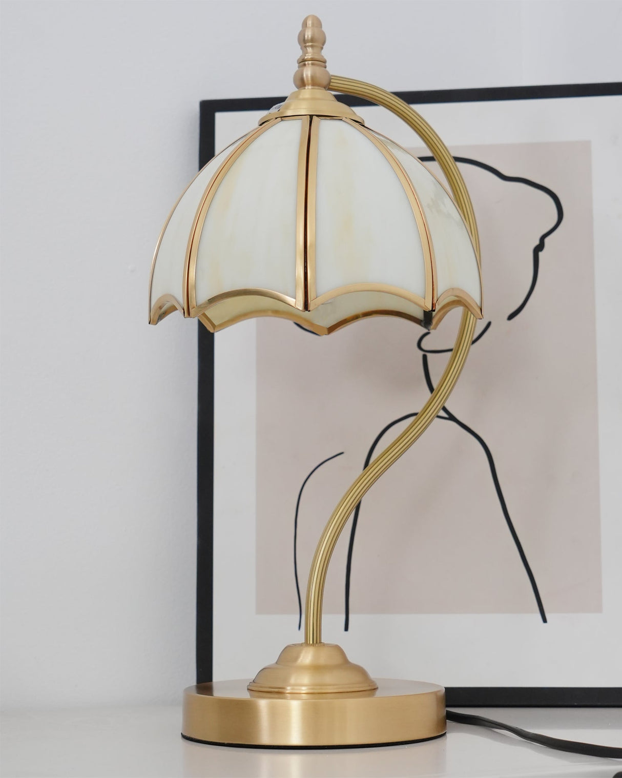 Vintage Table Lamp Brass Umbrella Glass Shade - Product detail 16