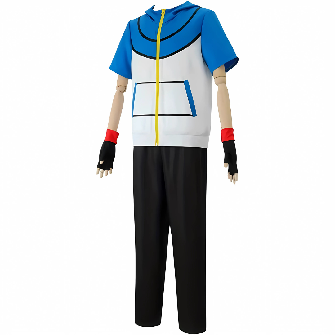 Anime Trainer Costume Set Blue White Short Sleeve Collection - Detailed view