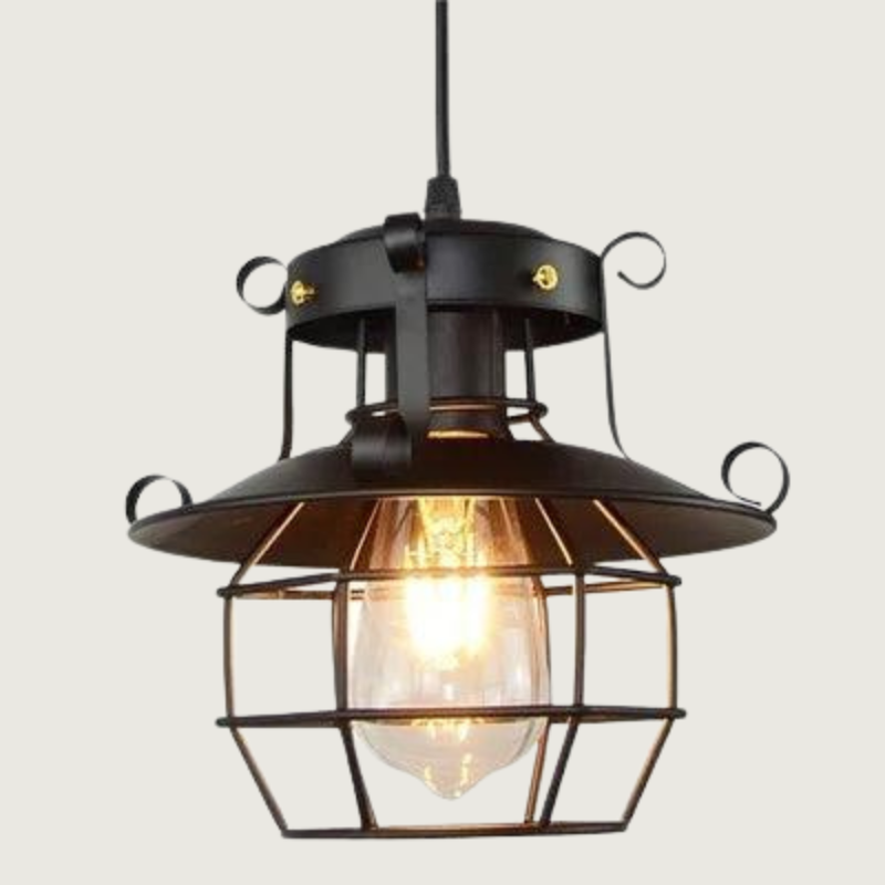 Industrial Pendant Light Black Metal Cage Design - Product showcase