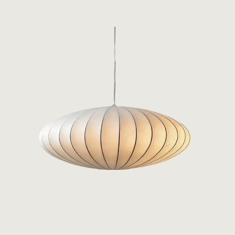 Japandi Pendant Light  Silk Shade With Ribbed Design - Product showcase