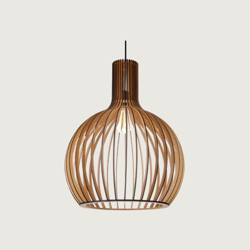 Danish Pendant Light Wooden Globe Hanging Lamp - Product showcase